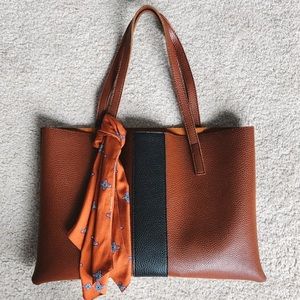 Vince Camuto Luck Brown Black Leather Vegan Tote